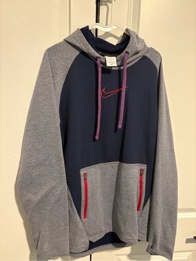 Nike Navy and Gray Hoodie with Pink Accents